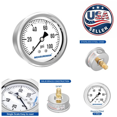 #ad #ad 2 1 2quot; Dial Size Glycerin Filled Gauge Stainless Steel Pressure Tool 0 100psi $19.99