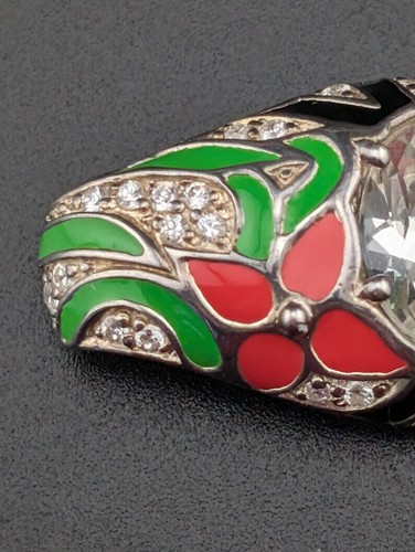 Anhänger Silber 925 Sterling Schmuck vintage David Sigal Emaille floral  - Bild 4 von 16