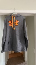 Under Armour Mens Big Logo Fleece Hoodie Pullover Sweatshirt Large Gray Orange