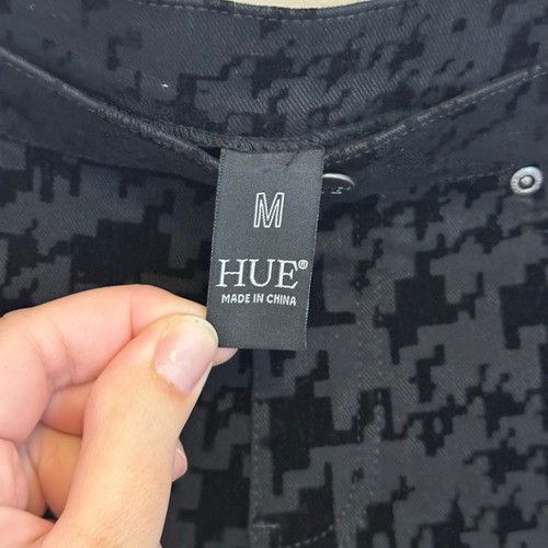 HUE Leggings M Black Houndstooth Smooth Denim Mid Rise Slim Fit Casual Stretch - Picture 8 of 8