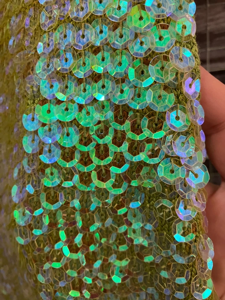 INC Iridescent Green All Over Sequin Silk Sweater Tank L Going Out Top 90s Party - Image 3 of 4