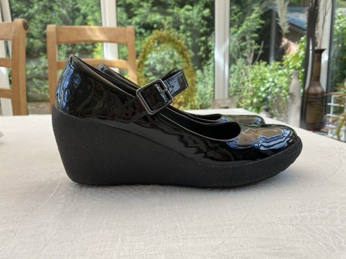 Clarks Active Air Black Patent Leather Wedge Mary Jane Shoes - Size UK 6.5
