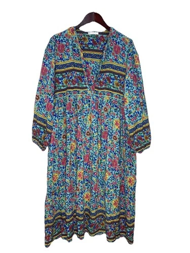 R. Vivimos 2XL 18 20 Boho Maxi Prairie Dress Cottagecore Hippie Floral Natural