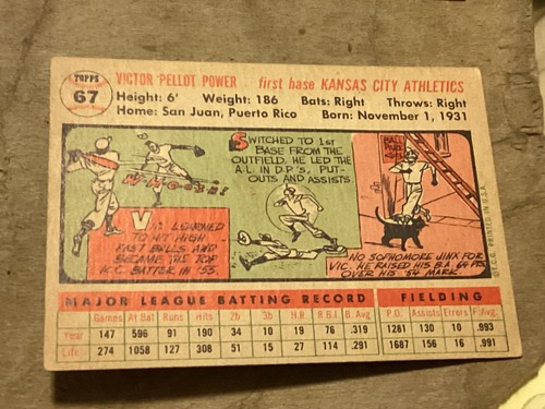 1956 Topps Vic Power (White Back) #67 - Near Mint - Great Corners - No Creases - Picture 2 of 2