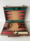 Vintage Backgammon Set Game Deluxe Cork Board  Brown Solid Briefcase  Complete