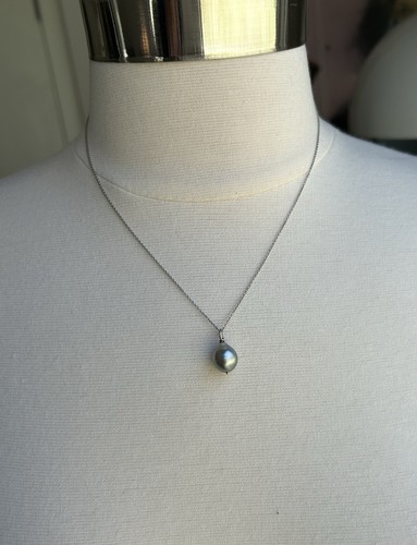 TAHITIAN TEARDROD CULTURED SEA PECOCK COLOR PEARL 14KWHITE GOLD PENDENT NECKLACE - Picture 3 of 14