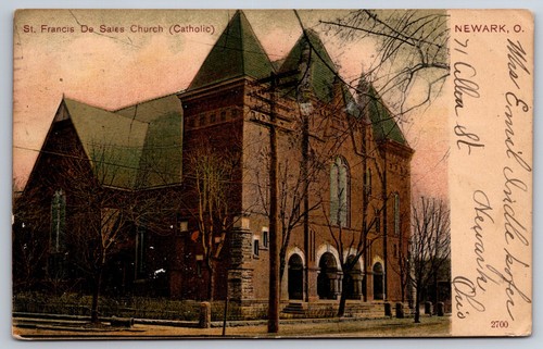 Newark Ohio~St Francis De Sales Catholic Church Stone Bldg~Arches~1907 Postcard
