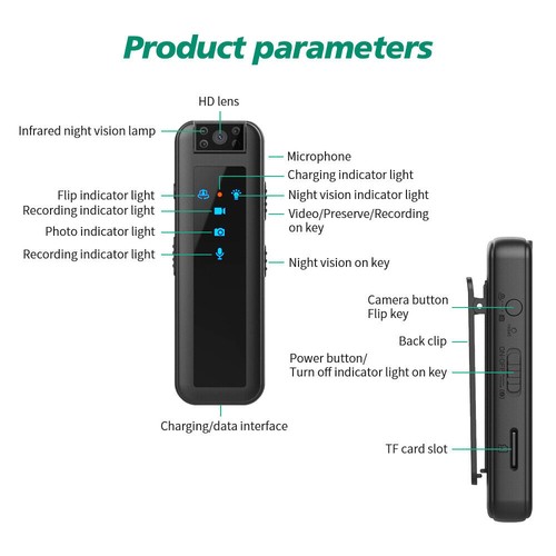 Tragbare Handkamera 1080P Pocket Video Audio Recorder Nachtsicht Cam - Bild 5 von 12