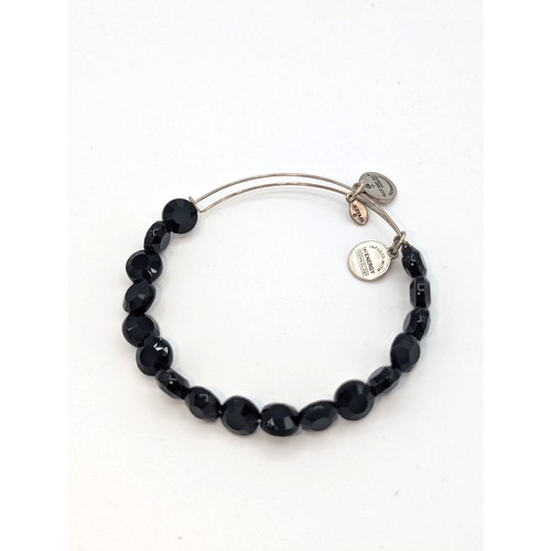 Alex and Ani Jet Luxe Black Beaded Silver Finish Adjustable Wire Bracelet - Picture 2 of 3