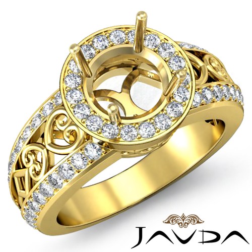 Halo Set Antique Round Semi Mount Diamond Engagement Ring 18k Yellow Gold 0.75Ct - Picture 1 of 6