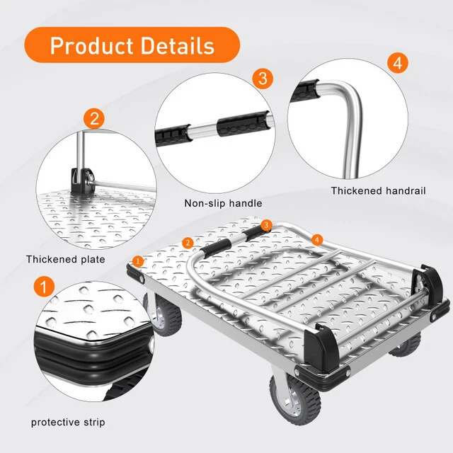 2000 lbs Heavy-Duty Steel Platform Truck - Hand Push Flat Cart Easy Transport - Image 2 of 4