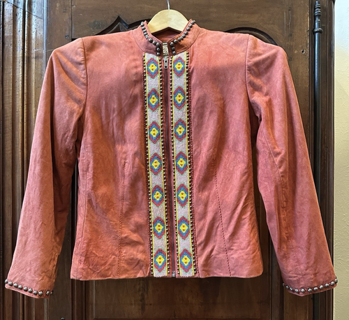 Double D Ranch Down Beaded Studded Rust Colored Suede Jacket XS - Picture 2 of 19