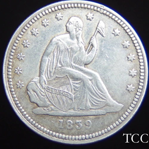 1839 SEATED LIBERTY QUARTER ~ STUNNING LUSTROUS 25c COIN ~ FREE SHIPPING TCC
