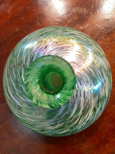 Vintage Murano Glas grün-weiß Wirbel Vase - Bild 3 von 8