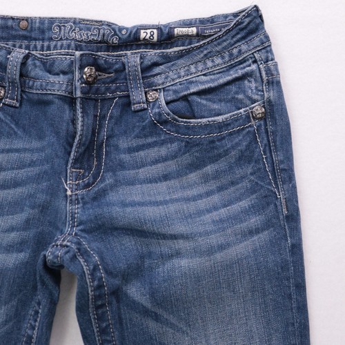 Miss Me Jeans Damen 28 blau STAR Nieten Bootcut Whiskered Flare Y2k Western - Bild 4 von 10