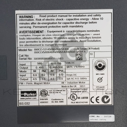 890CD-531450B0-000-1A30A Parker Hannifin 890CD/5/0004B/N/00/A/UK/00/00/EQ/00/FA - Picture 4 of 11