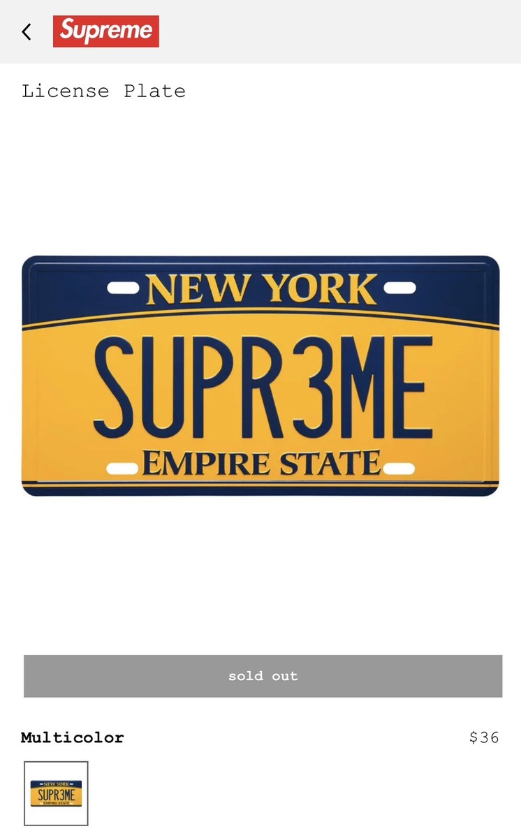 supreme ニューヨーク ナンバープレート SUPREME NEW YORK LICENSE PLATE SS25 CONFIRMED PRESALE | eBay