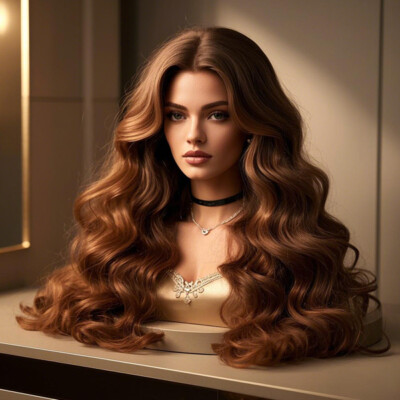 Long Wave Dark Brown 100% Human Hair Lace Front Wigs Curly Pre Plucked Remy  Wig