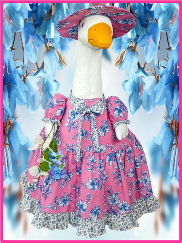 🌸💙Pink w/ Navy Flowers #218, 27" Goose Clothes Outfit Dress by Get Goosed 🌸💙