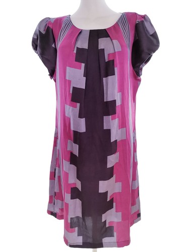 Next  Size 16 (44) Purple Knee-Length Shift Dress Short Sleeve Pockets Shiny