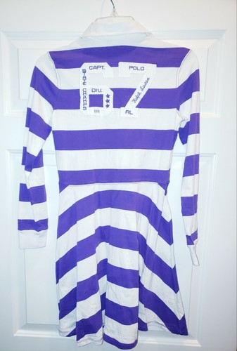 Ralph Lauren POLO Dress 16 XL/ TG Purple LOGO Signature Rugby Stripe - Picture 3 of 6