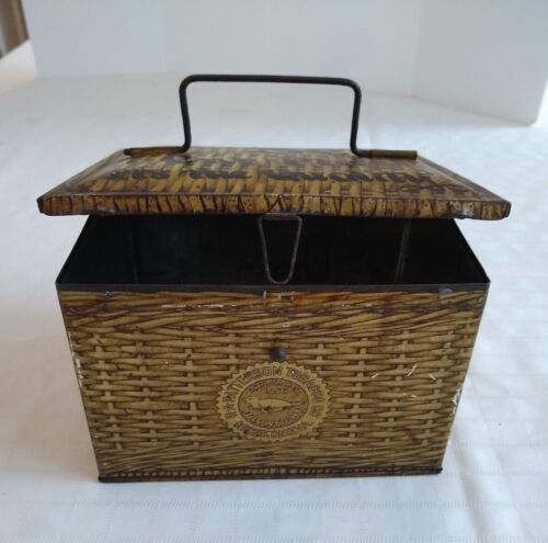 Patterson's Seal Cut Plug Tobacco Tin With Handle Woven Design Lunchbox Vintage - Picture 10 of 12