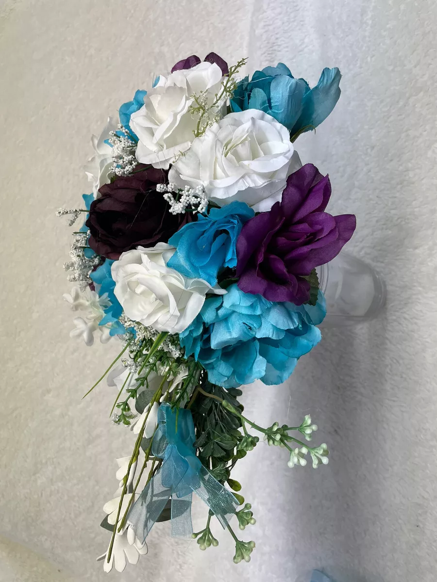 Purple Turquoise Teal Wedding Flowers Pkg 6 Bouquet Decorations Accessories  Plus