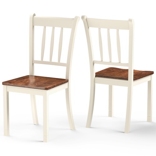 2 Pieces of Wood Dining Chair High Back Dining Room Side Chair Ivory White