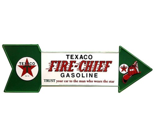 Texaco 24” Arrow Tin Metal Sign Gas Station Gas Motor Oil Fire Chief Star