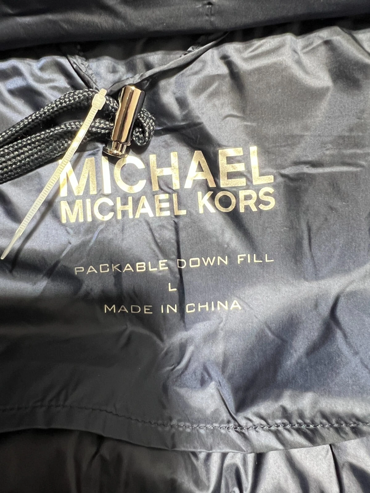 Giacca Michael Kors donna grande blu imbottibile piumino cappuccio rimovibile nuova con etichetta