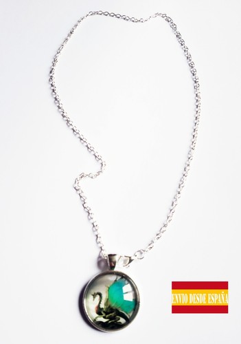 Collar de Dragón joyería colgante cadena plata vidrio vintage - Imagen 6 de 6