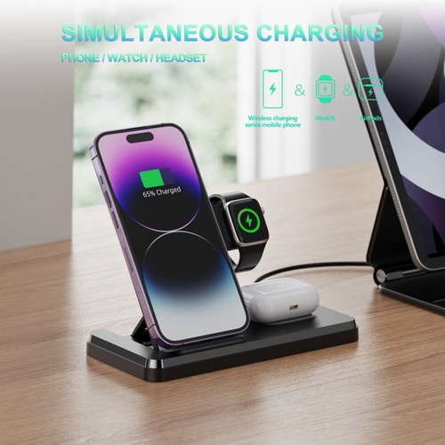 Wireless Charger Stand for iPhone, Smart Watch & AirPods 3-in-1 Fast Charger - Picture 2 of 11