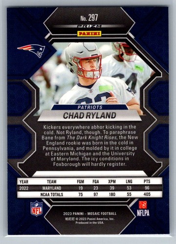 2023 Panini Mosaic Silver #297 Chad Ryland RC Near mint or better - Picture 2 of 2