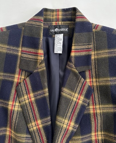 Vintage Sag Harbor Blazer Women Wool Plaid Oversized Grandpa Jacket Size 14 - Picture 5 of 9