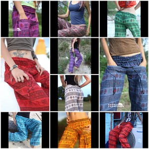 Harem Hippie Pants Bright Blue Yoga Festival Om Ohm Boho Festival Gypsy Aladdin