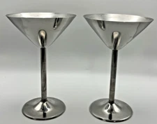 Stainless Steel Martini Cocktail Glasses 6.5" set of 2 tall shiny Bar Gift