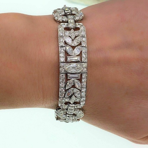 Art Deco 12Ct Marquise Cut Lab-Created Diamond Bracelet 14k White Gold Finish - Picture 1 of 5