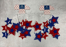 Lot of 2 Mini felt Banner Garland red  blue stars on white ribbon July4th decor