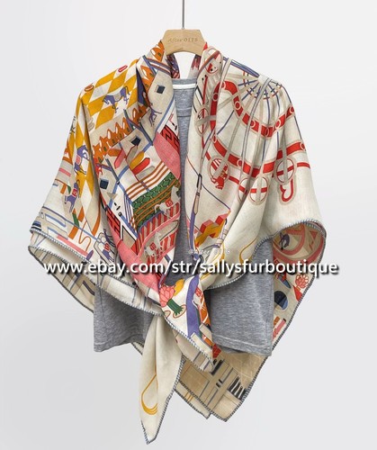 Sallys 70% Cashmere & 30% Silk Wrap Scarf Castle Print Bandanna Shawl 53" - Picture 14 of 25