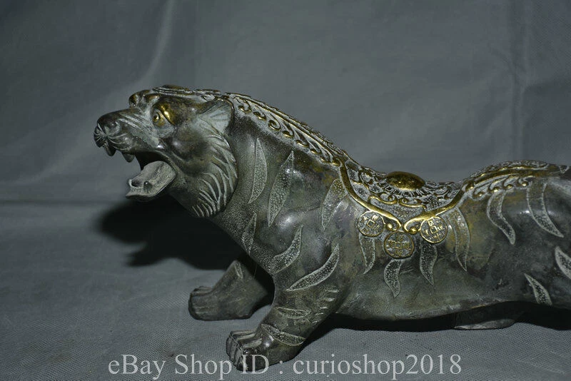 14" Antigua China Bronce Fengshui 12 Zodiaco Año Animal Tigre Riqueza Estatua Foto 2 de 4