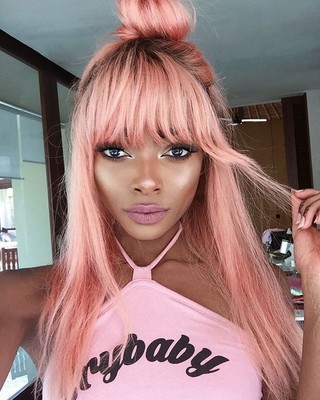 Ombre Pink Human Hair Wigs European Human Hair Fringe Lace Front