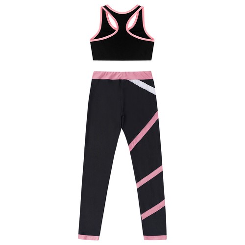 Kids Girls Tracksuit Elastic Waistband Sportwear Colorblock Activewear Workout - Picture 26 of 39