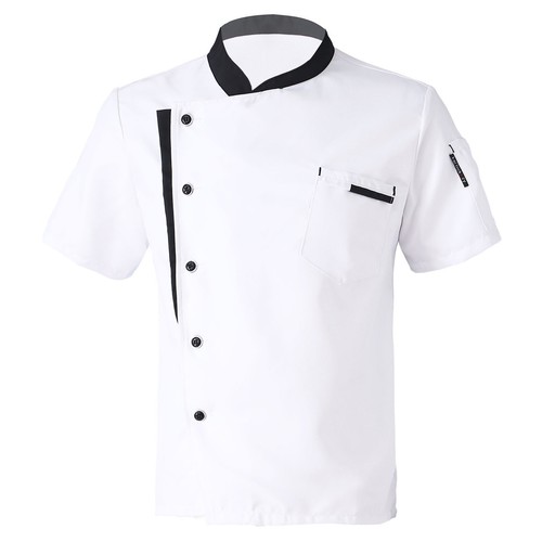 Men Chef Coat Short Sleeve Button Down Chef Jacket Cooking Kitchen Uniform Tops - Picture 9 of 19