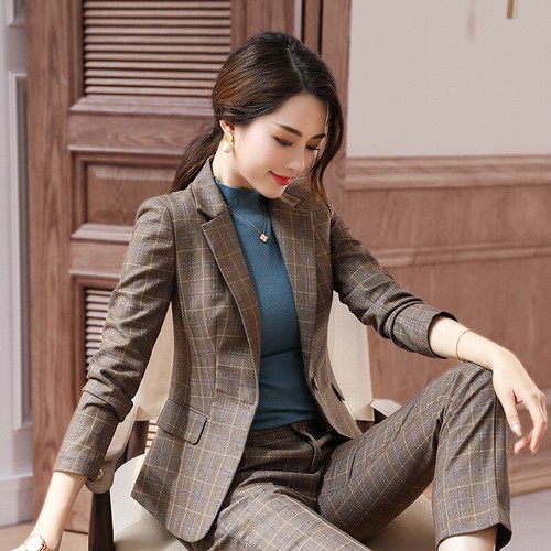 Blazer Pants Suit Women Office Work Business Formal Clothing Plaid Size 2-14 New - Picture 11 of 43
