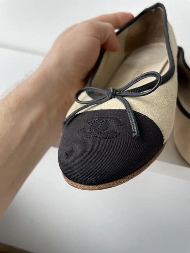 Chanel Wildleder Ballerinas Leder CC Kappe Zehenpartie Schleife Damen Größe 37 - Bild 11 von 21