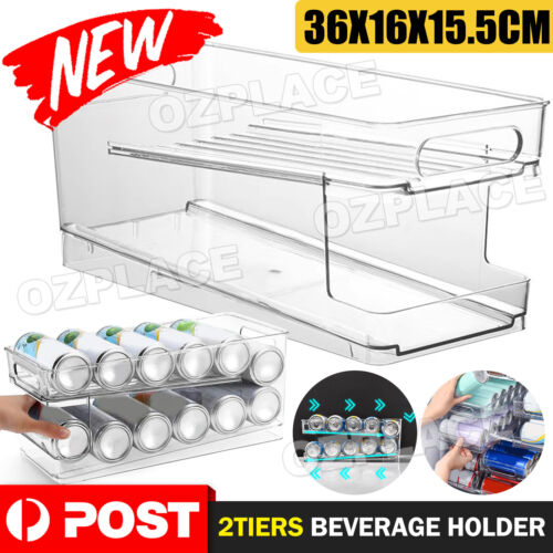 2 Tiers Stackable Beverage Holder Can Organizer Rack For Refrigerator Kitchen