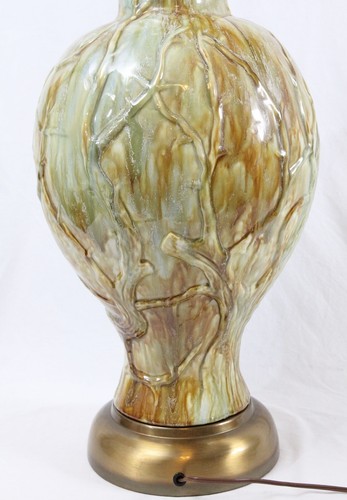 Large Tree Branch Drip Glaze Ceramic Vintage Table Lamp Green Brown Sculpture - Picture 4 of 11
