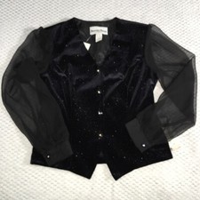 Another Thyme Women s Velvet Top Vintage Blouse Sparkly Small Shirt Black USA
