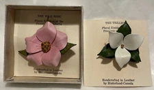 Hinterland Canada Wild Rose & Trillium Flower Pins Handmade From Leather Vintage