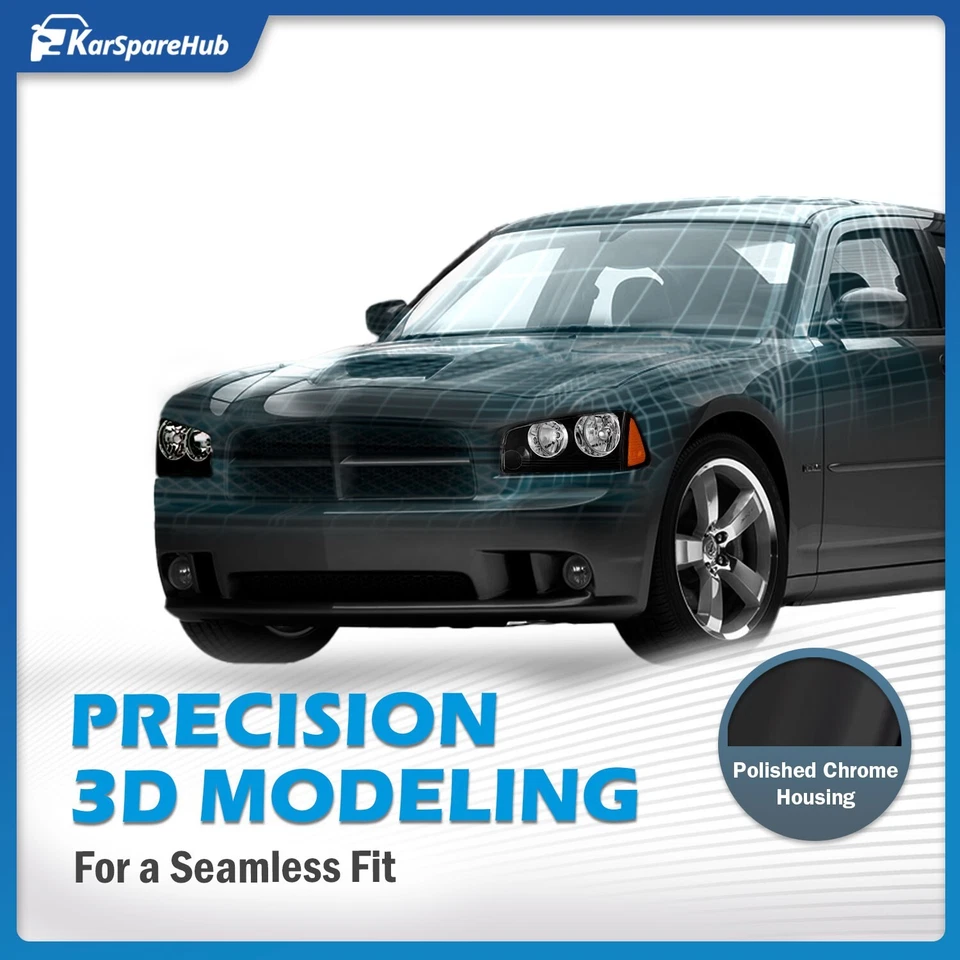 Pair Headlights For 2006-2010 Dodge Charger Amber Corner Headlamps w/ Bulbs  - Imagem 2 de 4